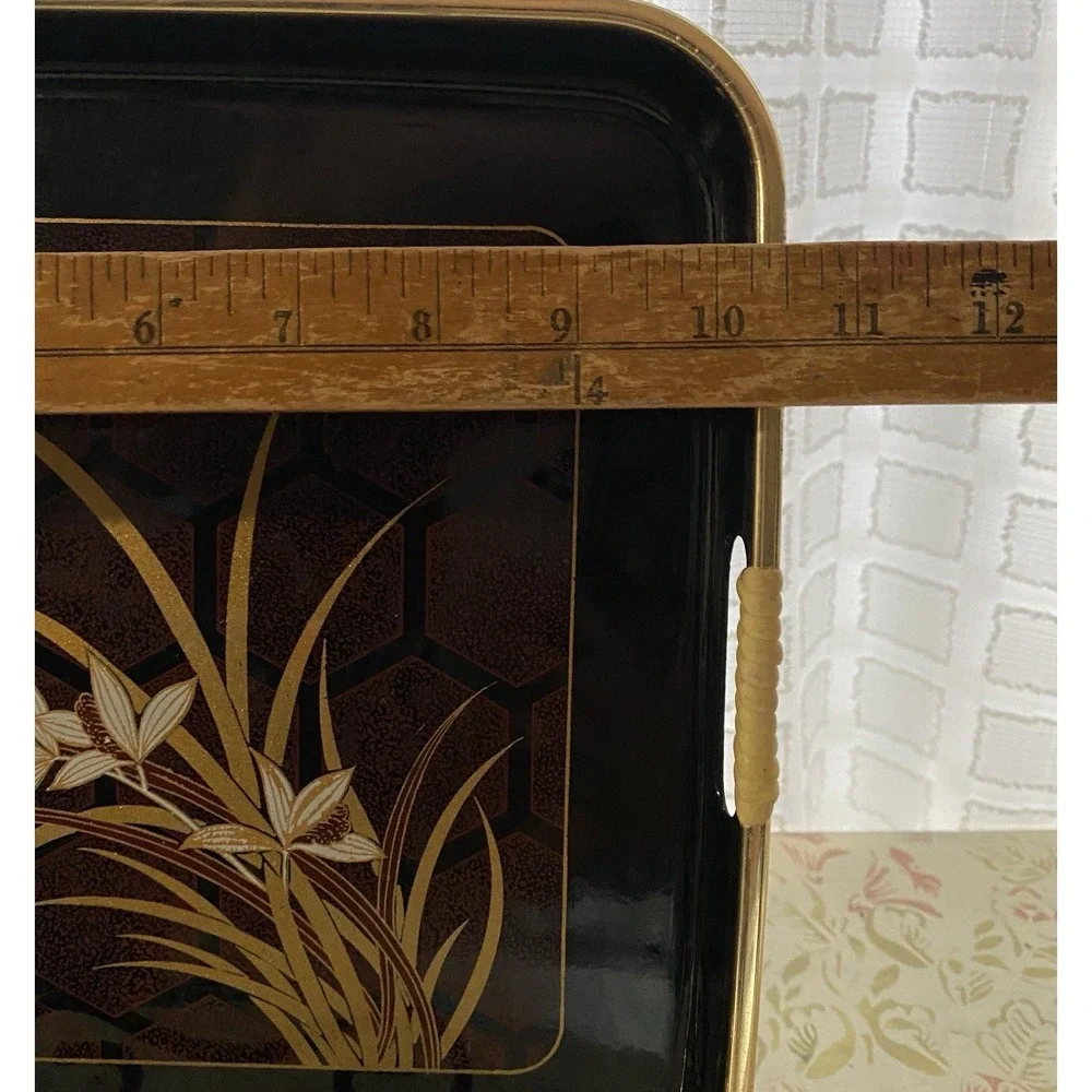 Himark Japanese Black Lacquer Ware Tray‎ Gold RED Floral Square 10